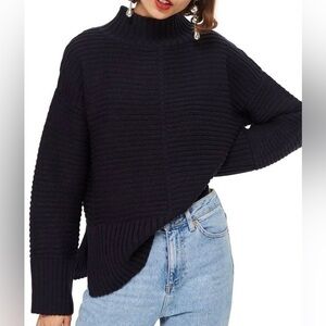 Topshop Navy Blue Textured Mockneck Sweater US Size 4